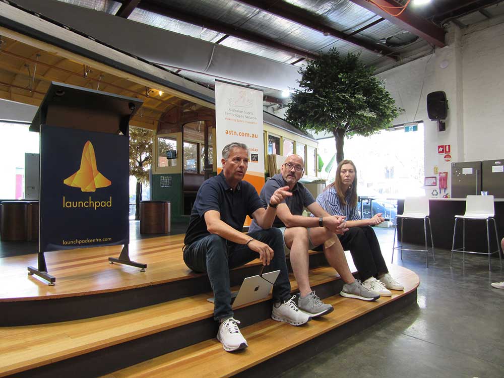 Amy Crosland (right), Mark Clemmit (middle) and Martin Schlegel (left) discussing impact of sportstech